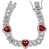 IN Chenthy Cuban Link Chain for Women, Heart-Shaped Diamond-Cut Cubic Zirconia Miami Hip Hop Bracelet, 7" & 8" Adjustable Cuban Link Jewelry for Everyday or Gift