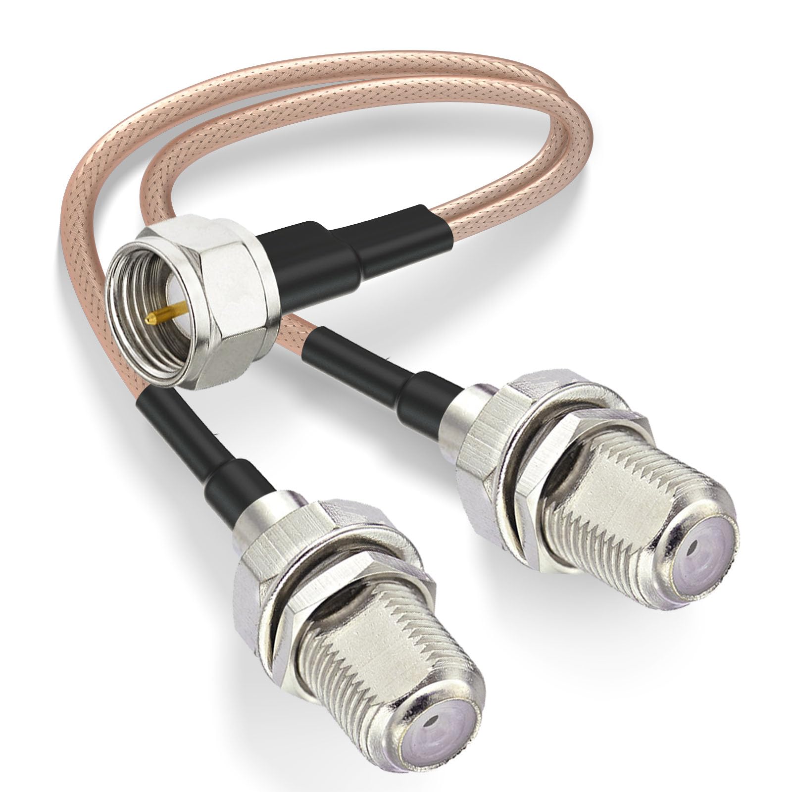 Superbat F-Type Male to Dual Female 30cm Coaxial Cable Splitter 2 Way 75ohm RG6 V Type TV Coax Splitter for TV Satellite Receiver LTE Filter Audio Video Equipment — image 1