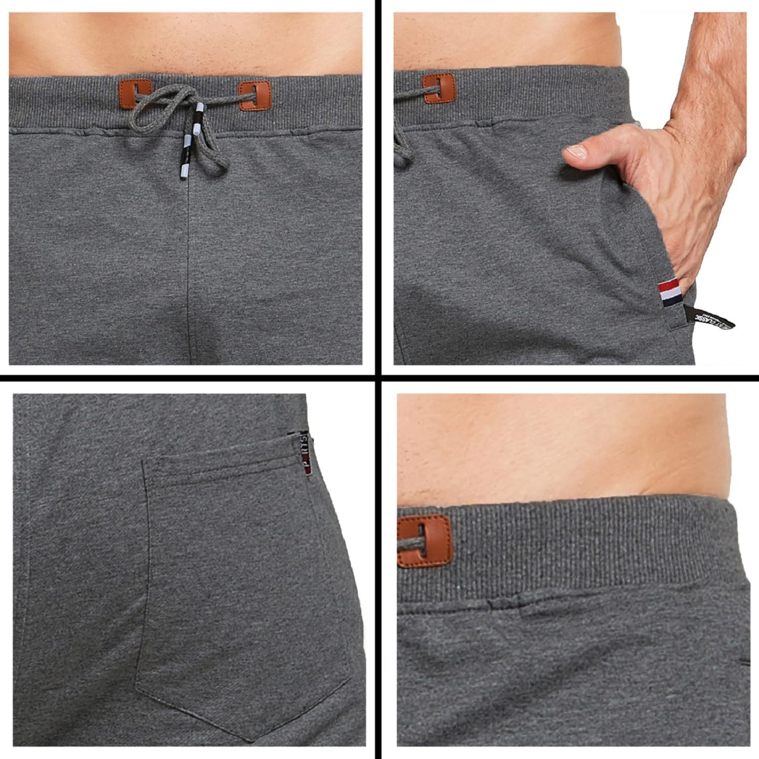 ZOXOZ Kurze Hosen Herren Shorts Sommer Jogginghose Kurz Baumwolle Gym Sweat Sport Fitness Shorts mit Reißverschluss Elastische Taille Grau L 2