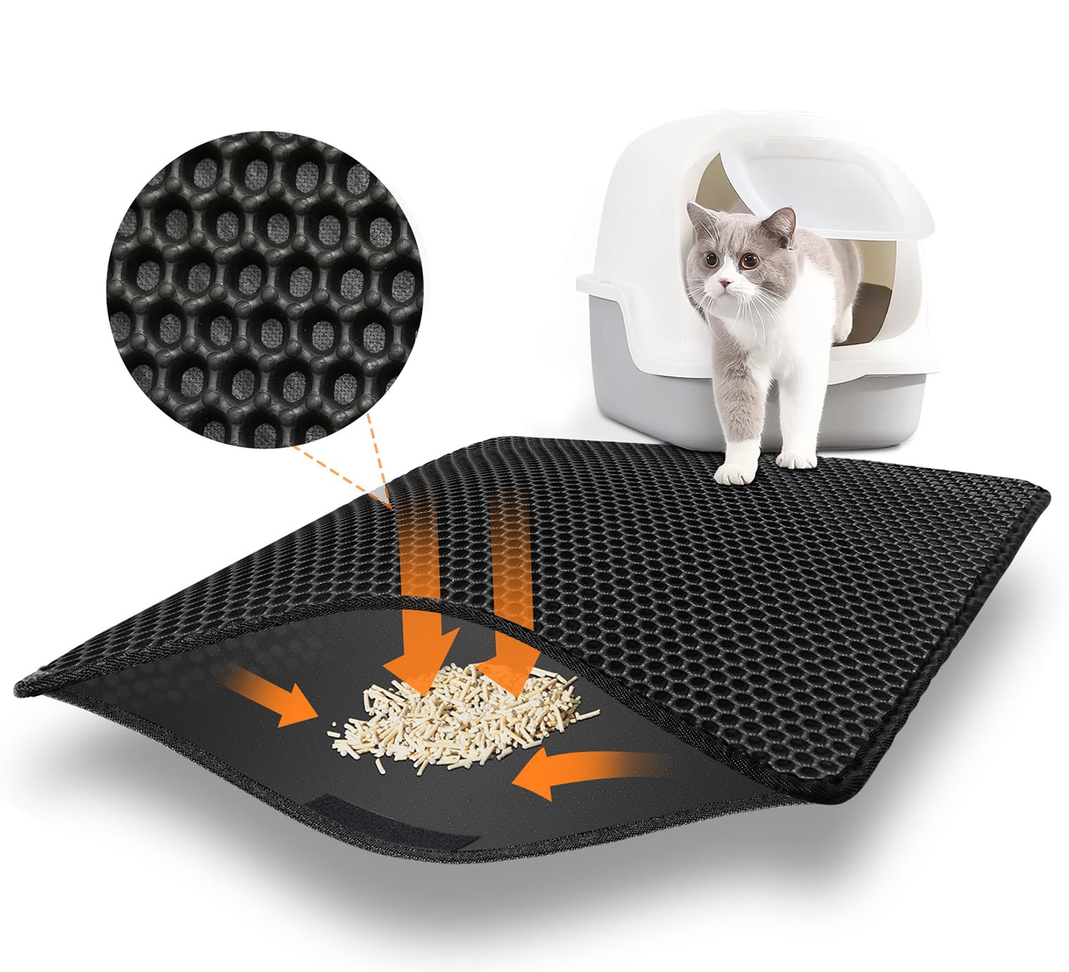 AJOXEL Cat Litter Mat, 60 x 45 cm Big Litter tray Mat, Double Layer Waterproof Cat Litter Mat Litter Trapping Mat, Honeycomb Design Cat Litter Tray Mat Non-Toxic Nonslip Black