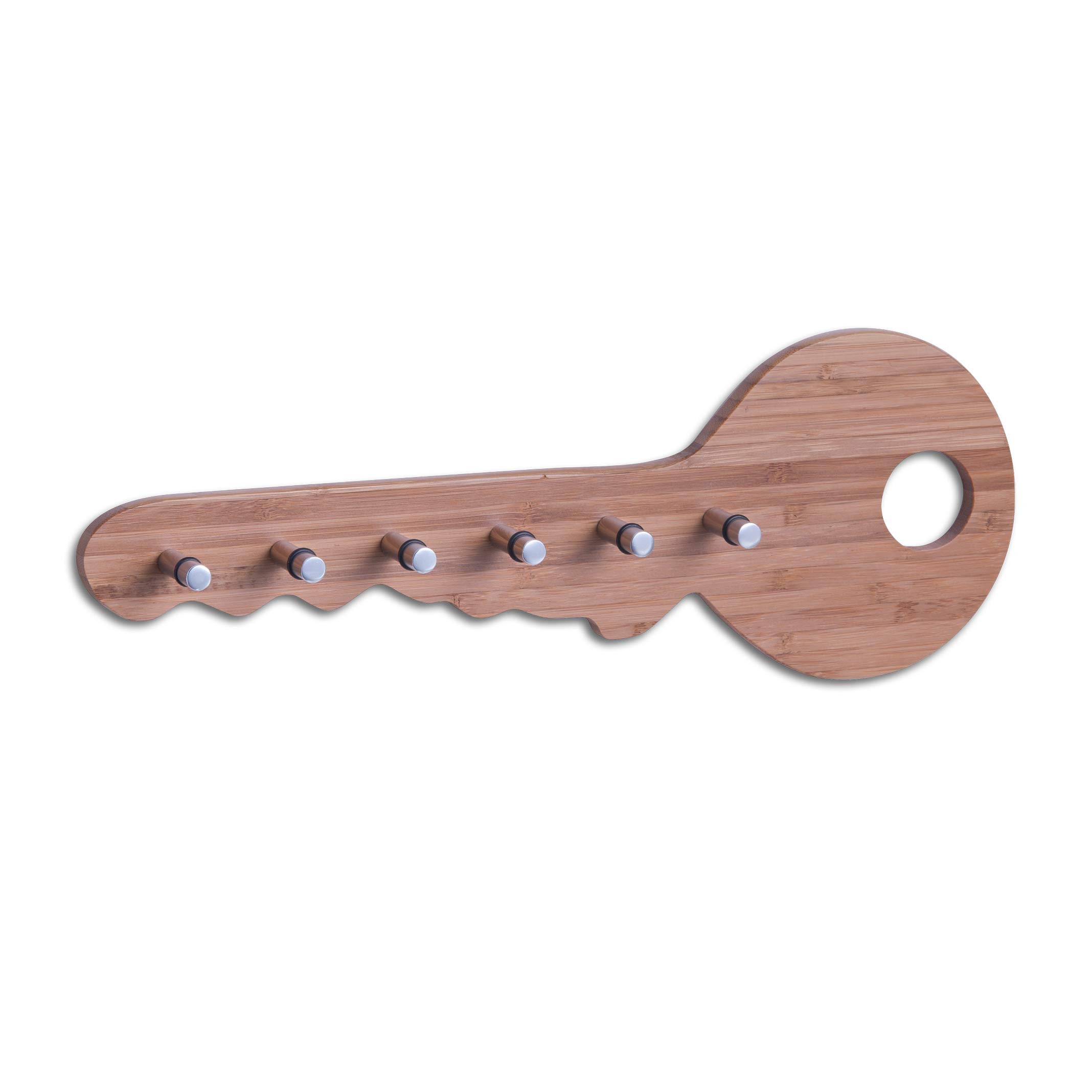 Zeller Key Holder Bamboo/Stainless Steel, Brown, 35 x 4 x 12.5 cm