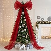 HunnmingRe Extra Large Christmas Tree Topper Bow 70 x 36 Red Giant Oversized Tree Bows Tulle Christmas Wreath Bow with Long Streamers for Home Party Wedding Car Holiday Decor Supplies