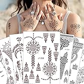 XMASIR 12 Sheets Temporary Tattoo Stickers, 6 Pcs Brown + 6 Pcs Black Henna Tattoos Sticker Tattoo Stencils for Women Girls F