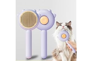 absob Pet Grooming Brush for Cats and Dogs, Self-Cleaning Sliker Brush for Removes Loose Undercoat, Mats, and Tangled Hair, Shedding Brush for Short or Long Haired Cats/Dogs (Purple-B)