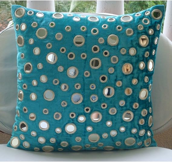 Handmade Turquoise Blue Throw Cushions Cover, Modern Geometric Cushion Covers, 30x30 cm (12x12