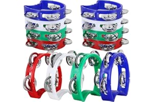 EASTROCK 12 PCS Plastic Percussion Tambourine with 4 Bells Tambourine Musical Rhythm Instrument Hand Percussion Tambourine Colored Noise Makers Tambourine