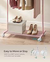 SONGMICS Clothes Rack on Wheels 74 cm Long with Storage Shelf Jelly Pink view 5