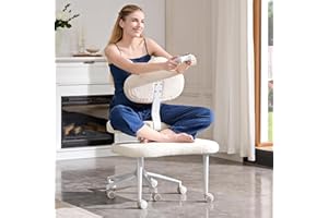 Pinmoco Cross Legged Office Chair with Wheels, Meditation Chair, ADHD Chair for Adults, Wider Height Adjustable Backrest and Seat, Yoga Office Chair, Teddy Fabric, Off White