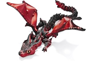TEAONE 3D Printed Dragon, Double-Horned Flying Dragon with Wings for Gift Home Office Decoration(30cm/11.8in, Black Red)