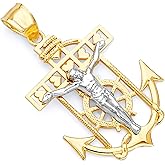 GoldenMine 14k Two Tone Gold Jesus Crucifix Anchor Religious Charm Pendant