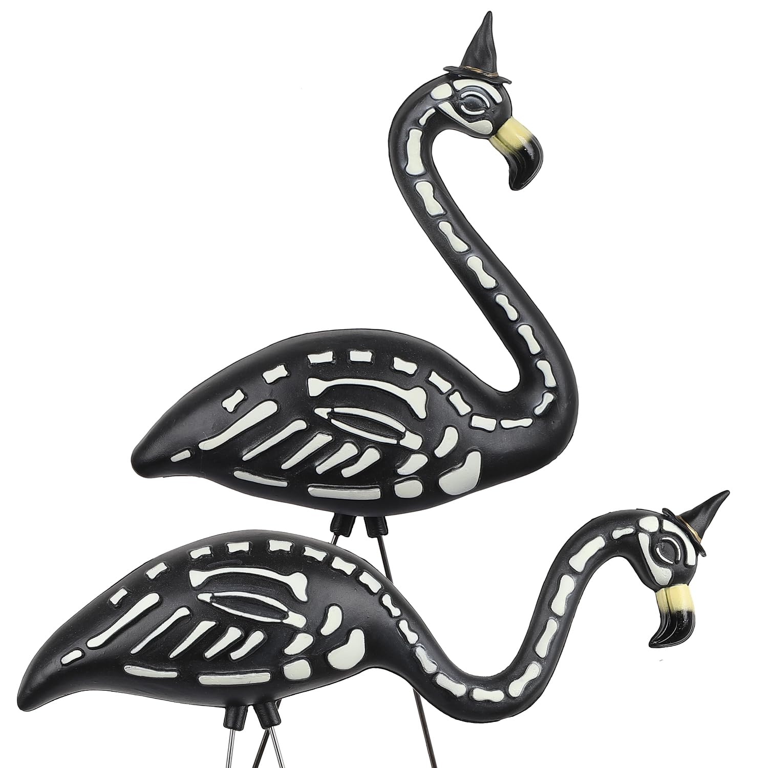 Photo 1 of ***(USED/ UNKNOWN IF MISSING PARTS)***HVJ Halloween Black Flamingo Skeleton,Skeleton Flamingo Glow in The Dark, Zombie Flamingos for Spooky Graveyard Decorations, Skull Flamingo with Stakes for Halloween Lawn Ornaments, 2 Pack