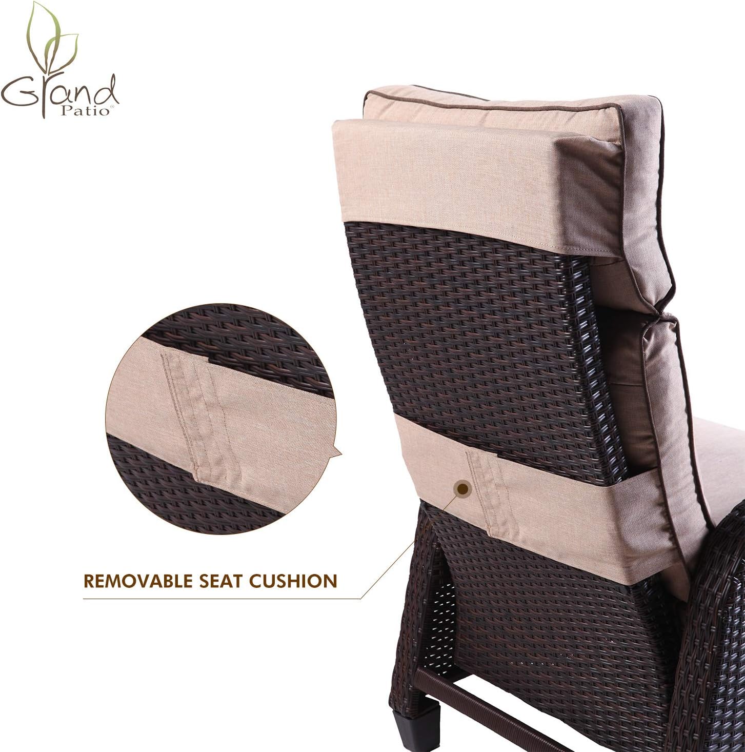 Grand patio Outdoor Resin Wicker Recliner ,Adjustable Lounge Chair with Side Table and Beige Cushion: Kitchen & Dining