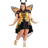 Womens Plus Size Trendy Butterfly Costume Dress with Wings & Headband for Halloween Party Cosplay | Nature Insect Outfit