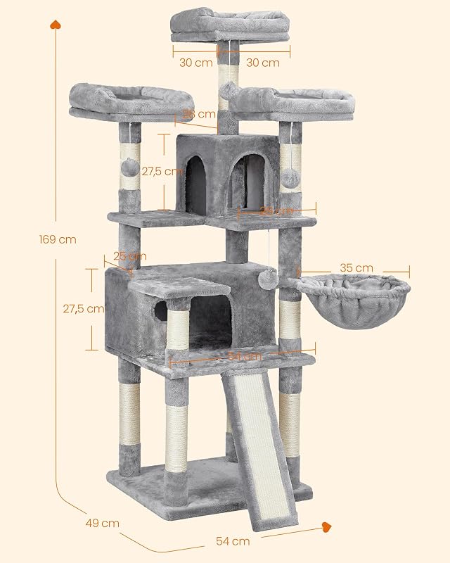 Tiragraffi per Gatti, XXL Posatoio, 162 cm, Grigio Chiaro PCT019W01