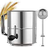 PIQUEBAR Flour Sifter - 5 Cup Fine Mesh Hand Crank Sifter Stainless Steel with Agitator Wire Loop for Baking, Powdered Sugar 