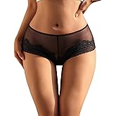 ohyeahlady Sexy Underwear for Women Lace Mesh Boyshort See Through Cheeky Briefs Lightweight Soft Boy Short Panties Hipster