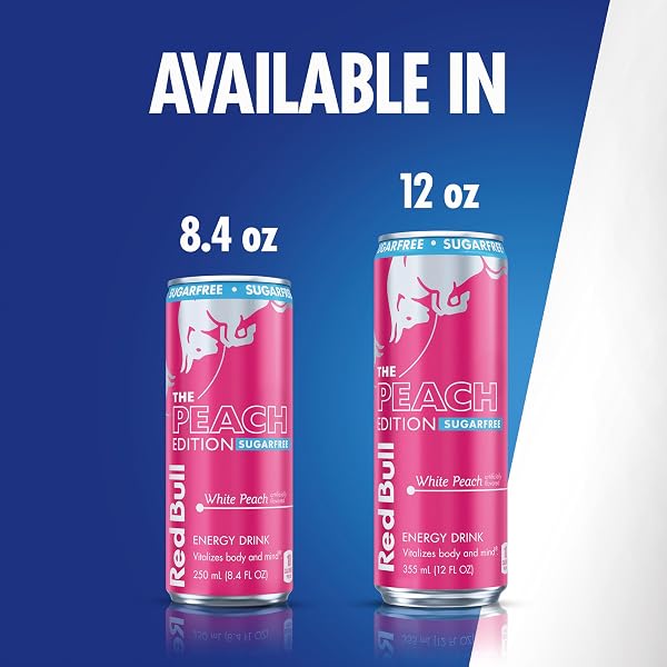 RED BULL PEACH EDITION SUGARFREE ENERGY DRINK, WHITE PEACH, 8.4 FL. OZ. CAN, WITH 80MG CAFFEINE, TAURINE & B VITAMINS