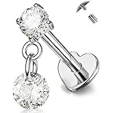 OUFER Body Piercing Titanium Helix Piercing Jewelry 16G Dangle Helix Earring Internally Thread Flat Back Cartilage Earrings for Women Surgical Steel Conch Piercing Jewelry