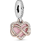 PANDORA Sparkling Infinity Heart Dangle Charm | Rose Gold, Sterling Silver, Cubic Zirconia &amp; Enamel, Jewelry for Women with Gift Box, Compatible with PANDORA Moments