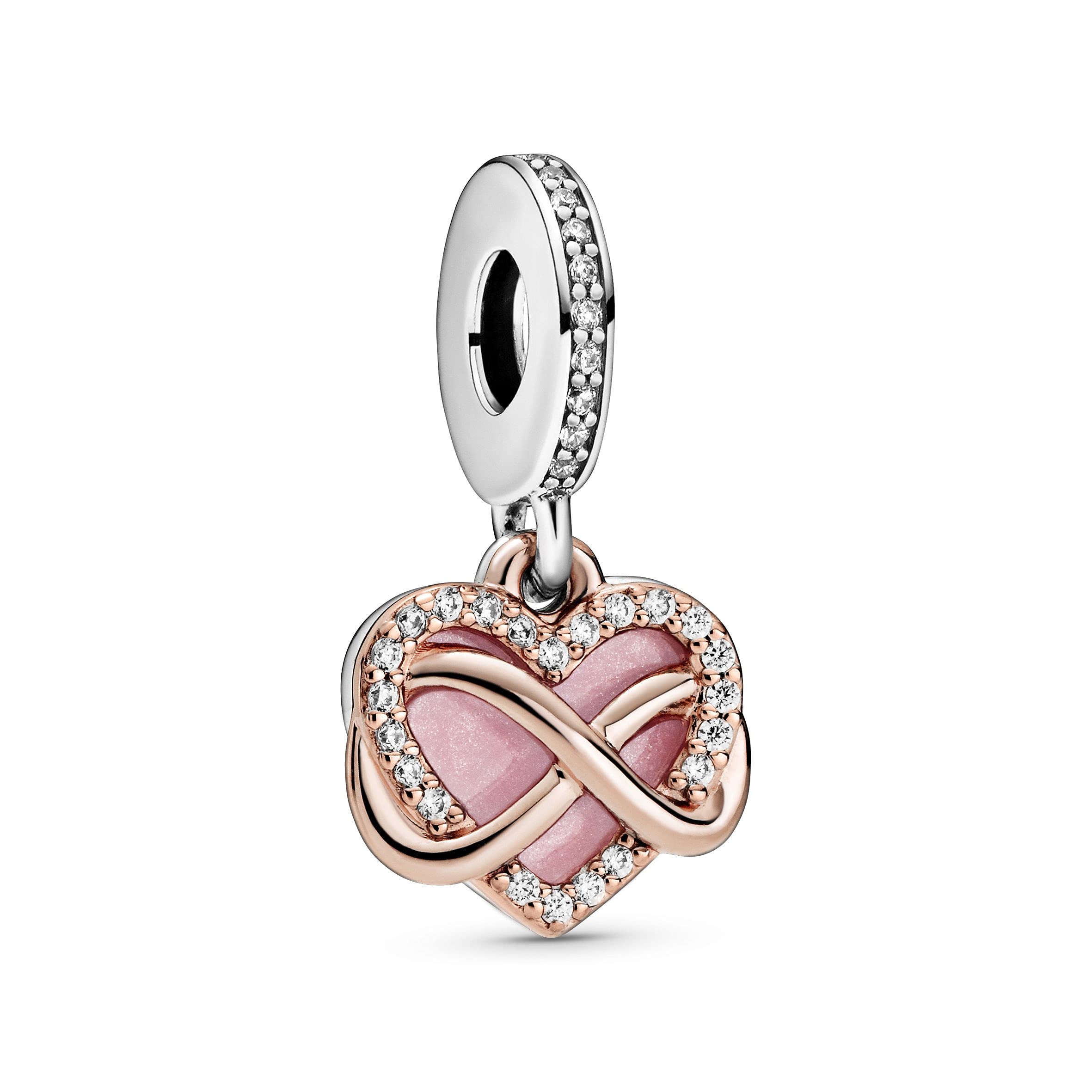 PANDORA Moments Women's 14k Rose Gold-Plated and Sterling Silver Sparkling Infinity Heart Dangle Charm for Bracelet, No Box