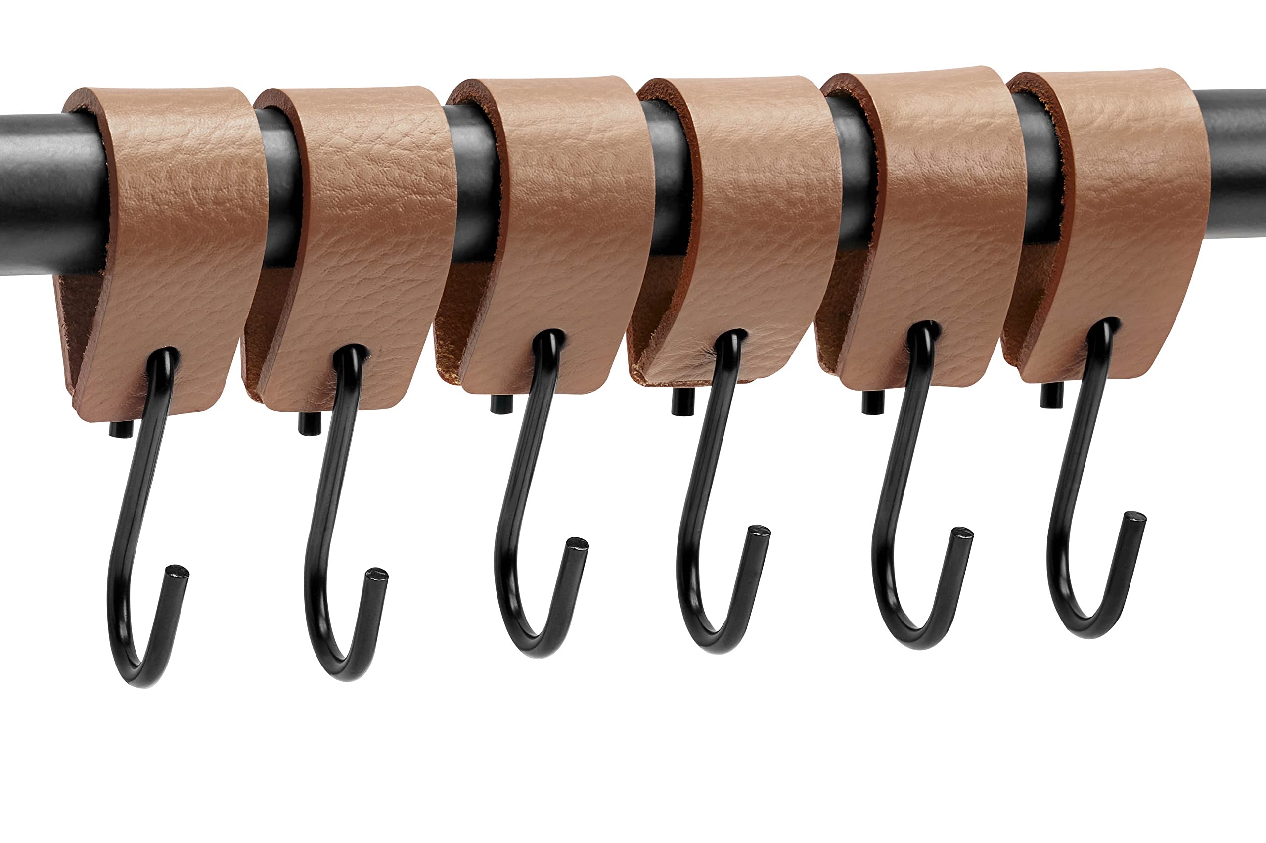 Brute Strength - Leather S Hooks for hanging - Taupe - 12 Pieces - Incl. Silver & Black hooks for hanging coats, cups, towels, kitchen leather s-hooks