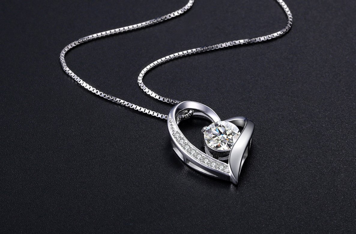 J.Vénus Damen Schmuck, Halskette Silber mit Herz Anhänger 925 Sterling Silber Zirkonia 45cm / Kette, Schmuck mit Etui (ewige Liebe - weiß)