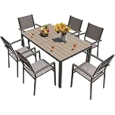 Homall 7-Piece Patio Dining Set, Metal Outdoor Dining Set for 6, Light Grey | Patio Furniture Set With Large Table &amp; 6 Textilene Stackable Chairs, Patio Table And Chairs Set For Porch, Poolside, Yard