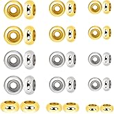 30Pcs Stainless Steel Stopper Beads for Charm Bracelets, Adjustable Slider Beads Spacer Beads Metal Loose Beads Gold and Silver 6/8/10mm with Insert Rubber Locating Rings for DIY Jewelry Making