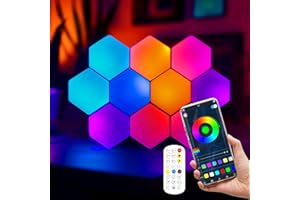 SLARY 10Pcs RGB Hexagon Light Panels LED Wall Lights, Smart Modular Gaming Lights Creative Wall Lights with APP, Cool DIY Honeycomb Shape Panels Hexagon Lights with Music Sync for Indoor Decor
