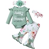 SUNNY PIGGY Newborn Baby Girl Clothes Infant Outfits Romper Floral Fall Outfit Bell Bottoms Pant Sets Hat Headband Flowerpant
