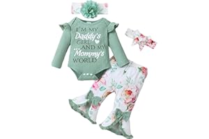 SUNNY PIGGY Newborn Baby Girl Clothes Infant Outfits Romper Floral Fall Outfit Bell Bottoms Pant Sets Hat Headband Flowerpant