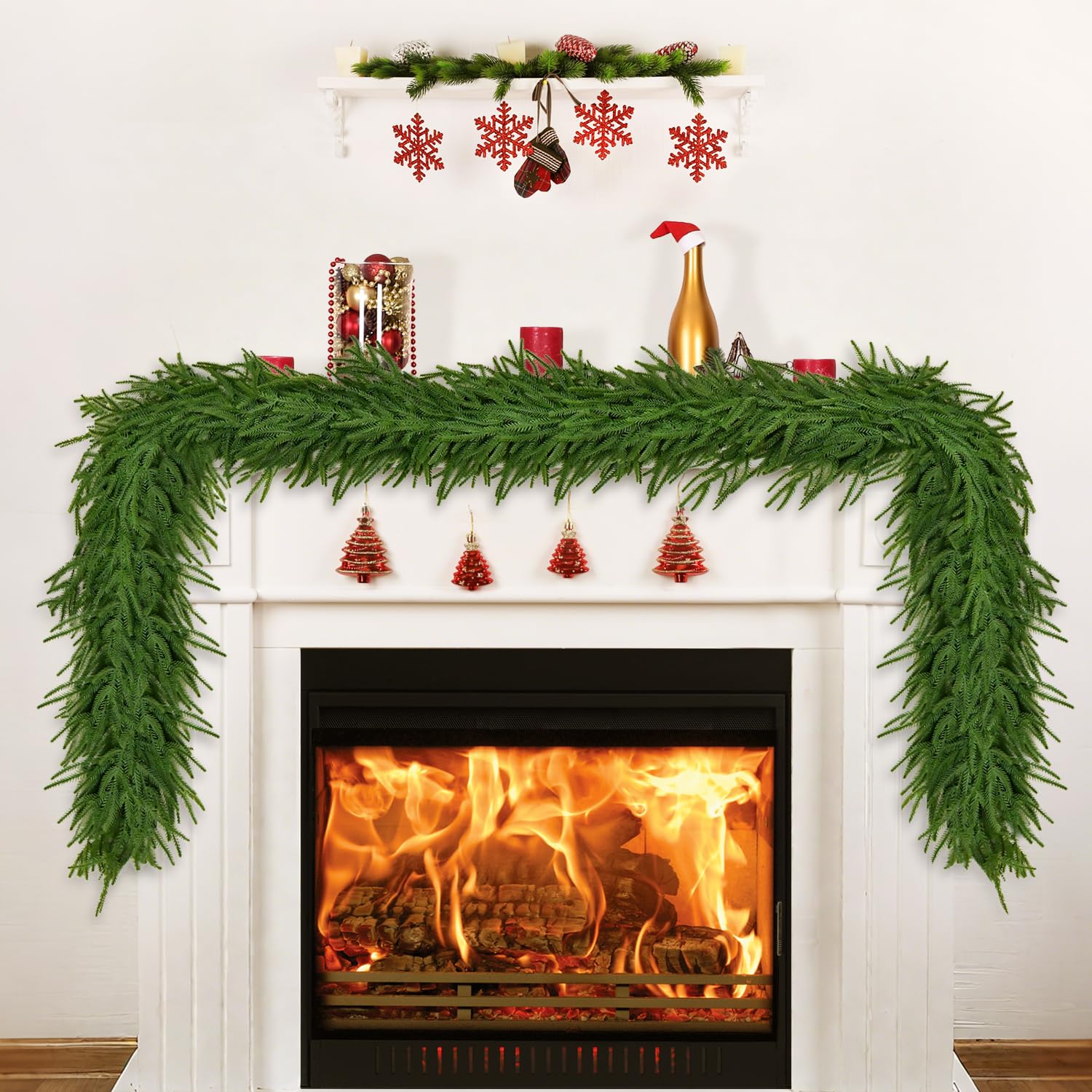 Photo 1 of 9FT Norfolk Pine Garland, Real Touch Artificial Greenery Garland, Flexible and Fluffable Christmas Garland Decorations for Mantle, Table, Staircase, Fireplace, Wall (9 Feet)