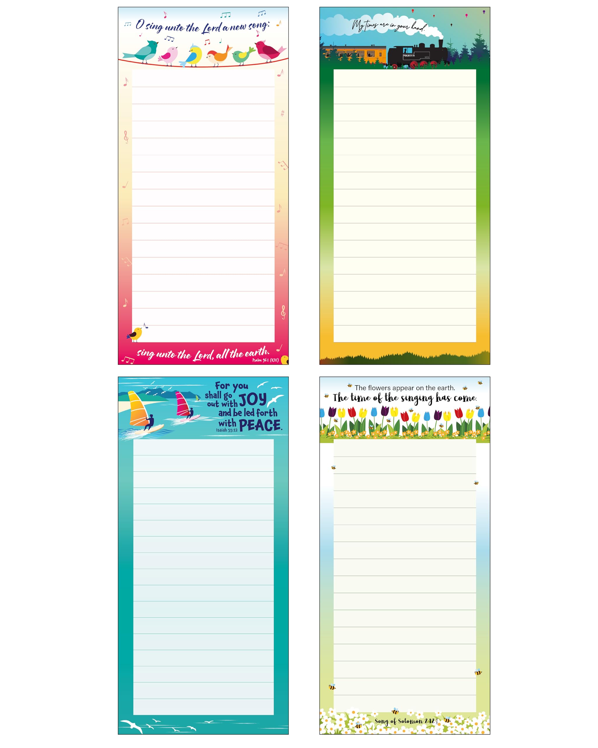 Christian fridge notepads, pack of 4, designed in England, with Bible verses. Religious magnetic note pad for fridge, by Just Cards Direct (FN6)
