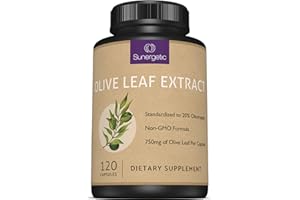 SUNERGETIC Premium Olive Leaf Extract Capsules – Standardized to 20% Oleuropein – Super Strength Olive Leaf Exact Supplement Supports Immune System & Cardiovascular Health – 750mg Per Capsule – 120 Capsules