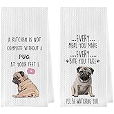 Geqtt Funny Pug Dish Towels Set - Pug Waffle Weave Kitchen Towels, Pug Decorative Hand Tea Towels for Bathroom Kitchen, Pug Gifts for Pug Lovers (16×24 Inches Set of 2)