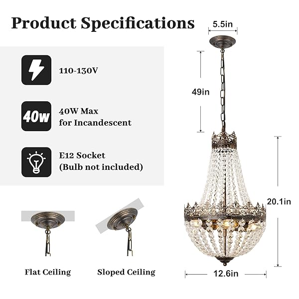 VERRON CRYSTAL CHANDELIER FOR DINING ROOM, ANTIQUE FRENCH 4-LIGHT BEDROOM CHANDELIER, REAL K9 CRYSTAL CHANDELIERS, MINI VINTAGE CEILING LIGHT FOR LIVING ROOM FOYER HALL KITCHEN ENTRYWAY 4 E12 BASE