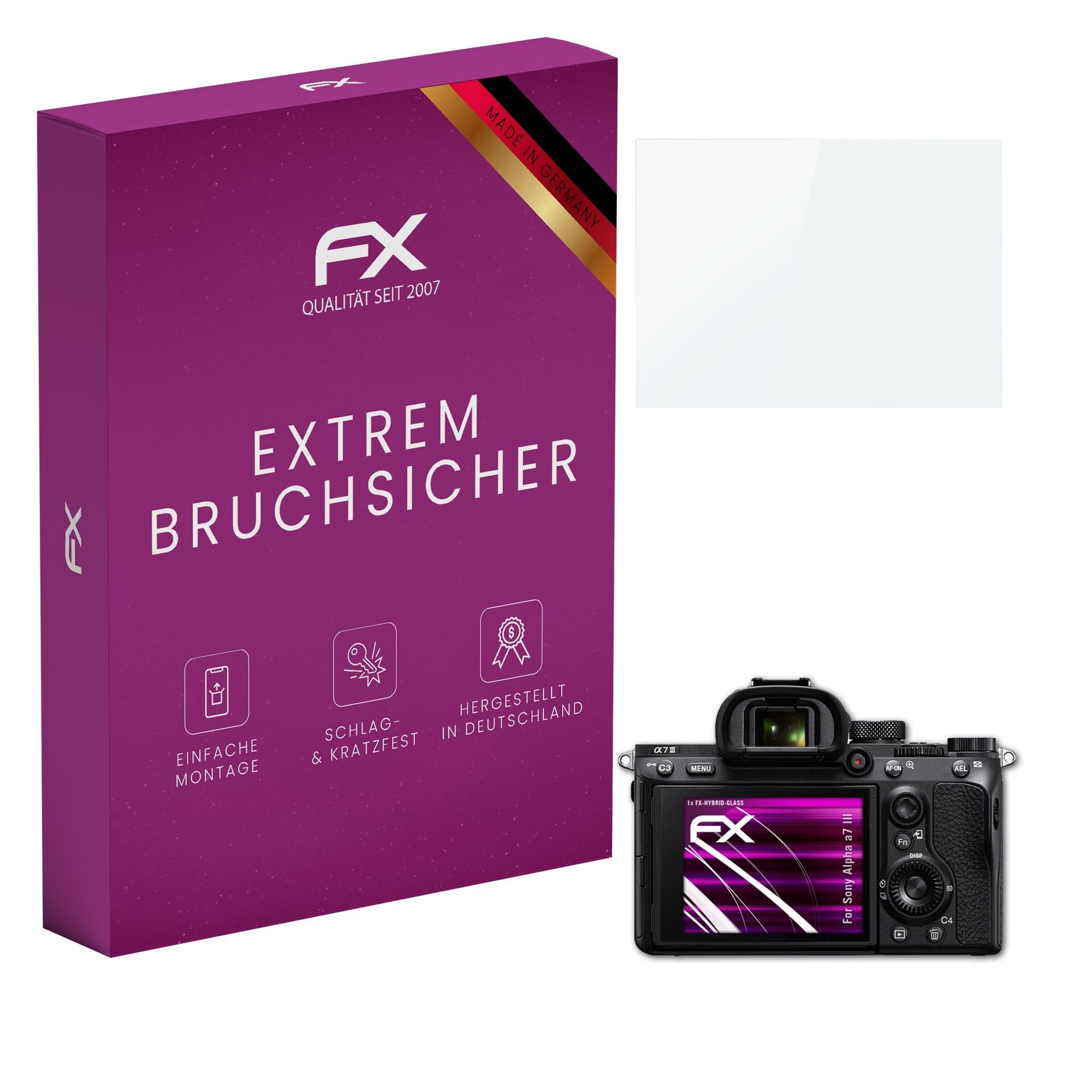 atFoliX Plastic Glass Protective Film compatible with Sony Alpha a7 III, 9H Hybrid-Glass FX Screen Protector