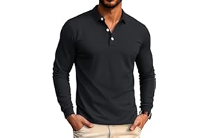 MAGCOMSEN Men's Polo Shirt Long Sleeve Golf Shirts Quick Dry Lightweight 3-Button Performance Work Fishing Athletic