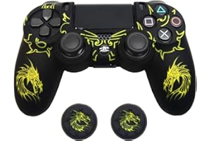 Controller Skin for PS4,BRHE Anti-Slip Grip Silicone Cover Protector Case Compatible with PS4 Slim/PS4 Pro Wireless/Wired Gamepad Controller with 2 Dragon Carving Thumb Grip Caps