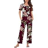 Bestbee Women's Pajama Sets 2 Piece Summer Sleepwear Lounge Outfits Short Sleeve Long Pants With Pockets Ladies Pjs