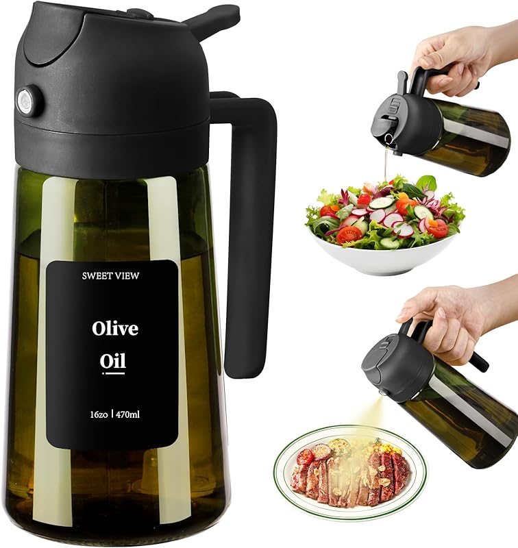 Olive Oil Sprayer for Cooking, 16oz/470ml Glass Light-Proof Oil Pourer for Kitchen, Air Fryer, Cooking, Salad, and BBQ by SWEET VIEW