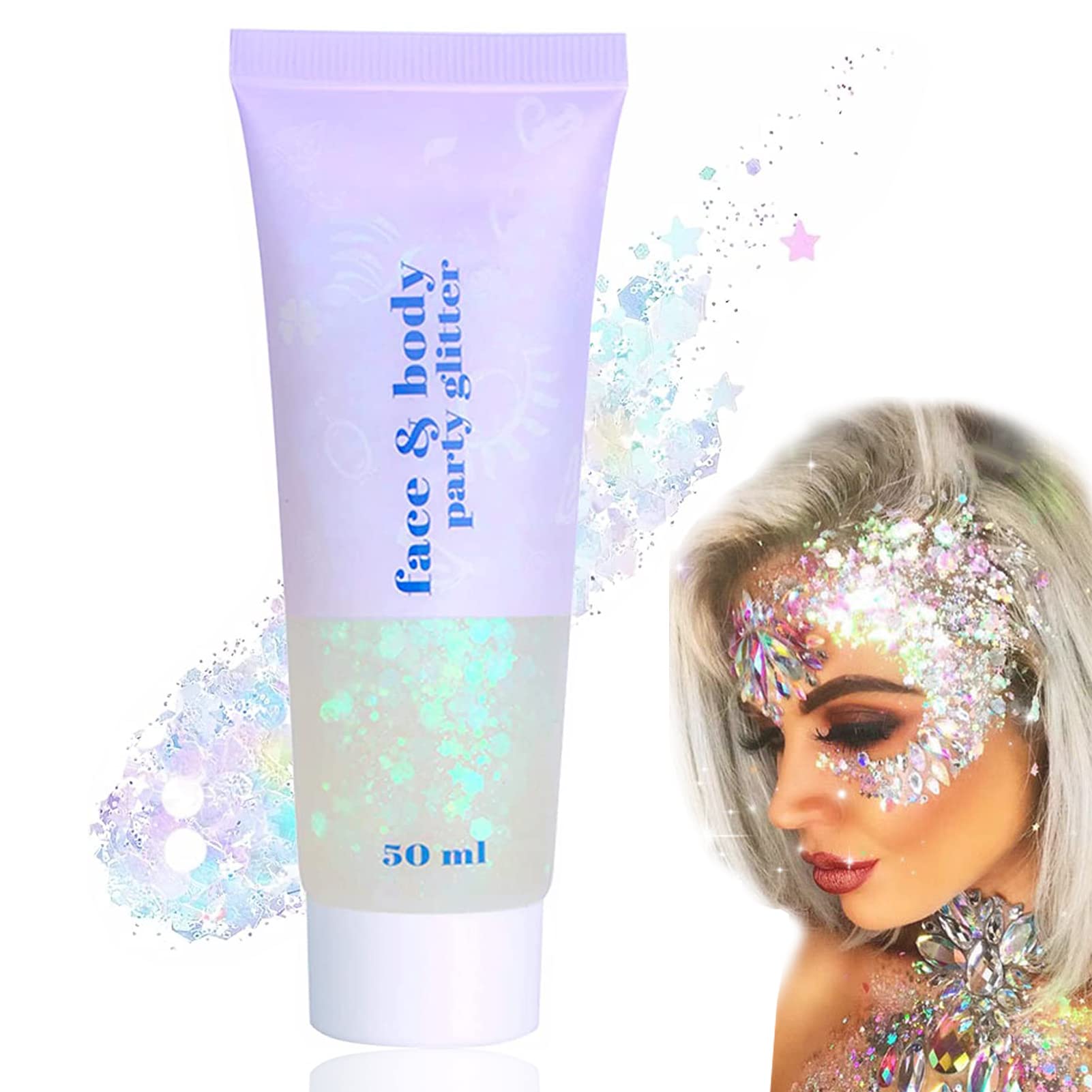 Body Glitter Gel, 50ml Face Glitters Body Gel Sequins Shimmer Liquid Eyeshadow, Mermaid Sequins Sparkling Chunky Body Glitter Liquid, for Face Body Eye Hair Nail DIY Makeup Decoration-Colorful#06