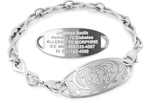 Engraved 6mm Infinity Link Medical Alert ID Bracelet by MedicEngraved – Hypoallergenic Stainless Steel | Classic Tag