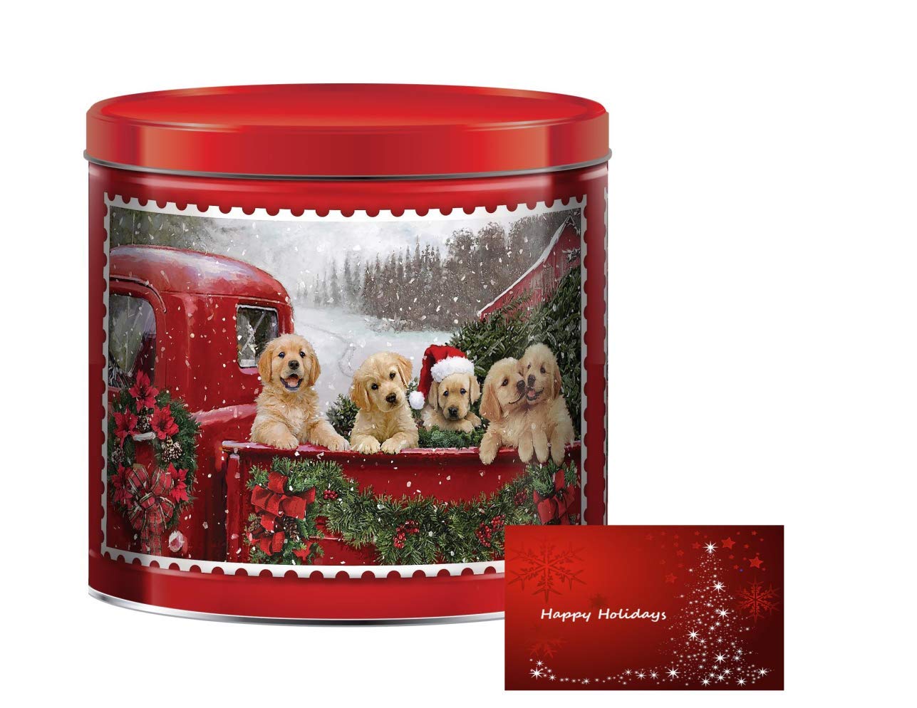 Holiday Christmas Popcorn Tin with Three Assorted Flavors