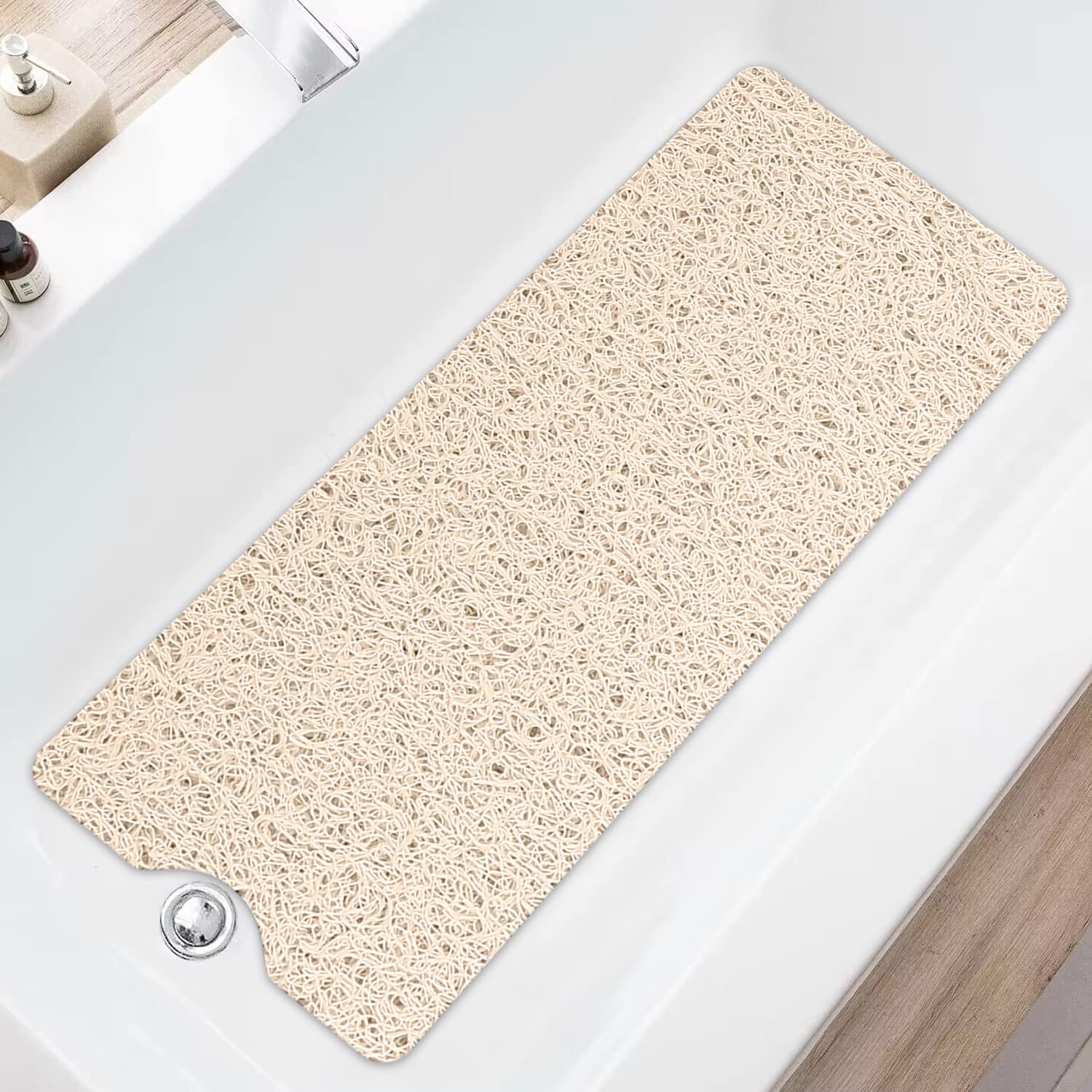 Shower Mat (100 x 40 cm), Non Slip Bath Mats for Inside Bath, Anti Mould Antibacterial PVC Loofah Shower Mat, Soft Comfort Bath Mat Massage Mat for Shower Stall, Quick Drying