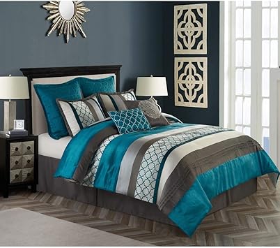 Tl 8 Stuck Grau Blau Rugby Streifen Bestickt Troster Set Cal King California Hellblau Grau Weiss Color Block Gitter Diamant Muster Erwachsene Bettwasche Master Schlafzimmer Bis Mitte Des Jahrhunderts Modern Polyester