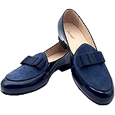 Justar Men's Leather Loafers Belgian Formal Slip-On Dress Shoes Banquet with Bowtie Penny Flats