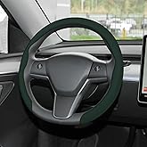 Frani Nappa Leather Steering Wheel Cover,Universal Fit 15 Inch-Premium Non-Slip Breathable Comfort Grip for Cars Trucks SUVs,Anti-Slip Durable Interior Upgrade Dark Green