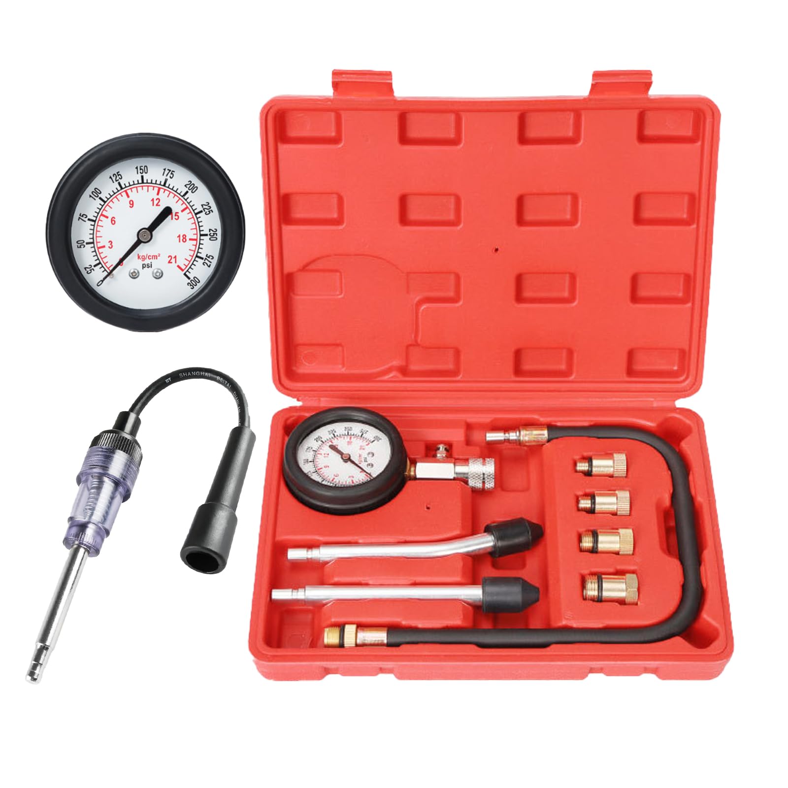 Photo 1 of Compression Tester Kit with Spark Plug Tester, TONZACK Standard Compression Tester Petrol 0-20 Bar & 0-300 psi, Car Compression Tester for Engine Compression Test Measure Car M10 M12 M14 M18