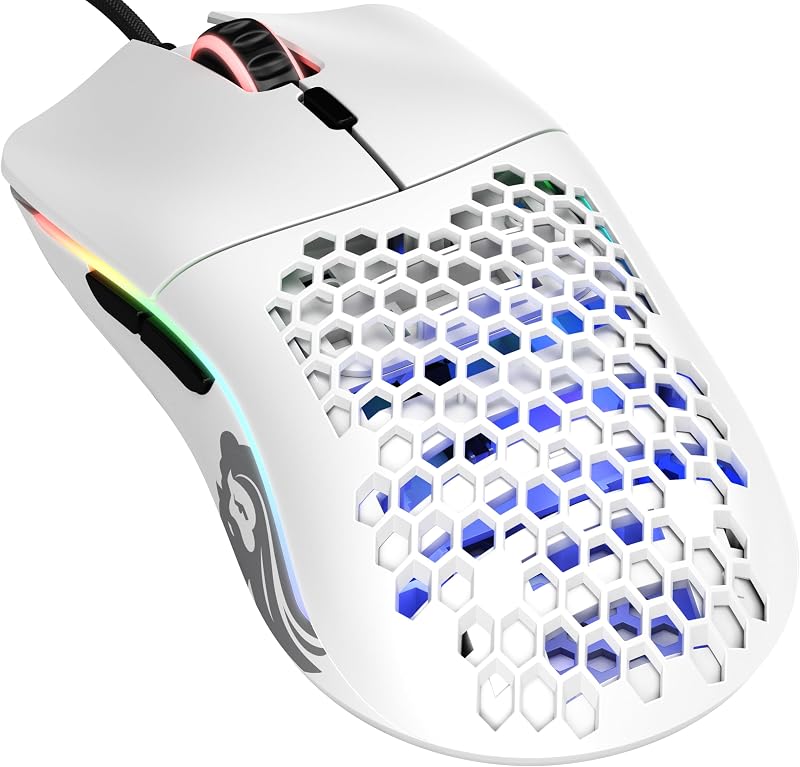 Gaming Model O Wired Gaming Mouse - 67g Superlight Honeycomb Design, RGB, Pixart 3360 Sensor, Omron Switches, Ambidextrous - Matte White